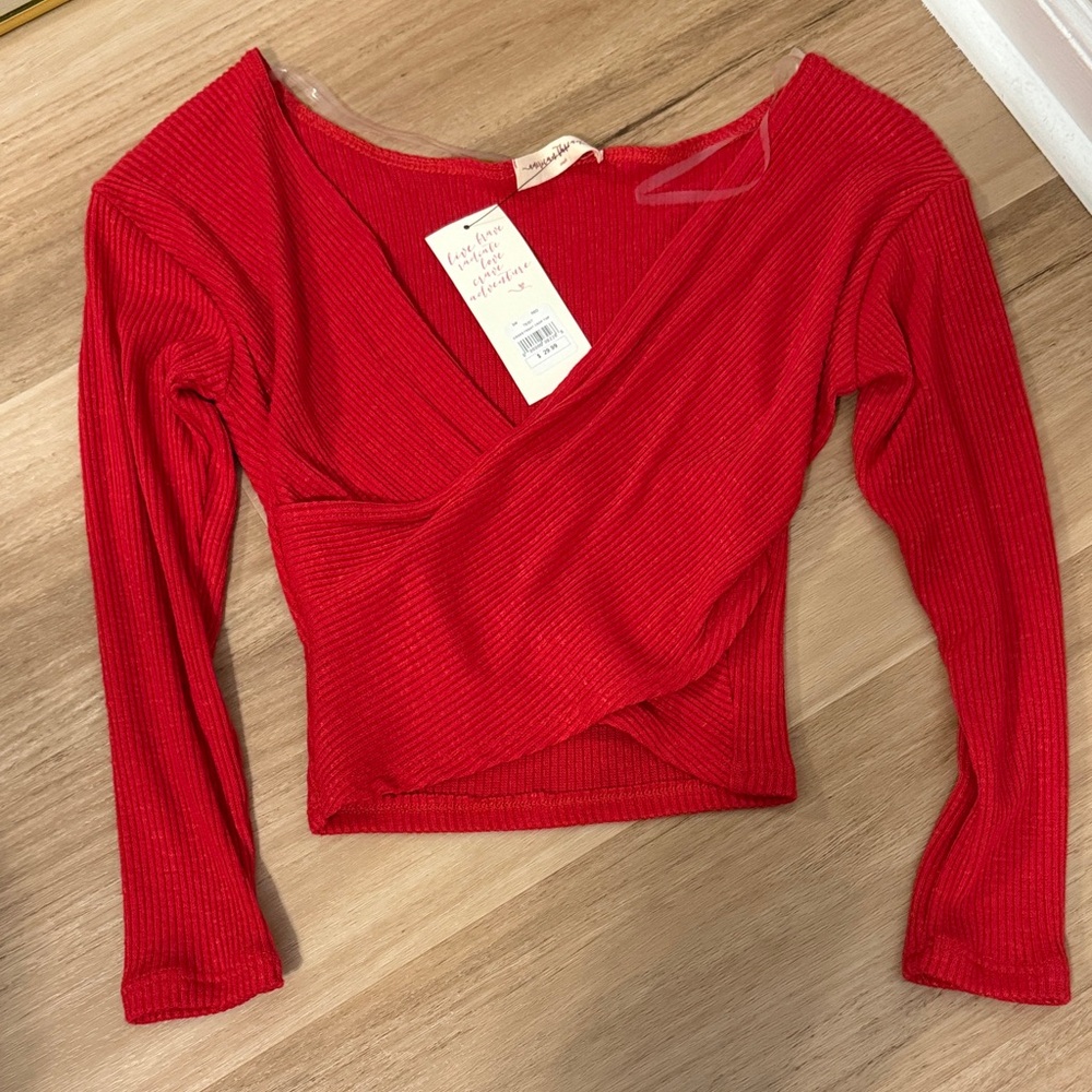 American Threads Red Cross Front Crop Top